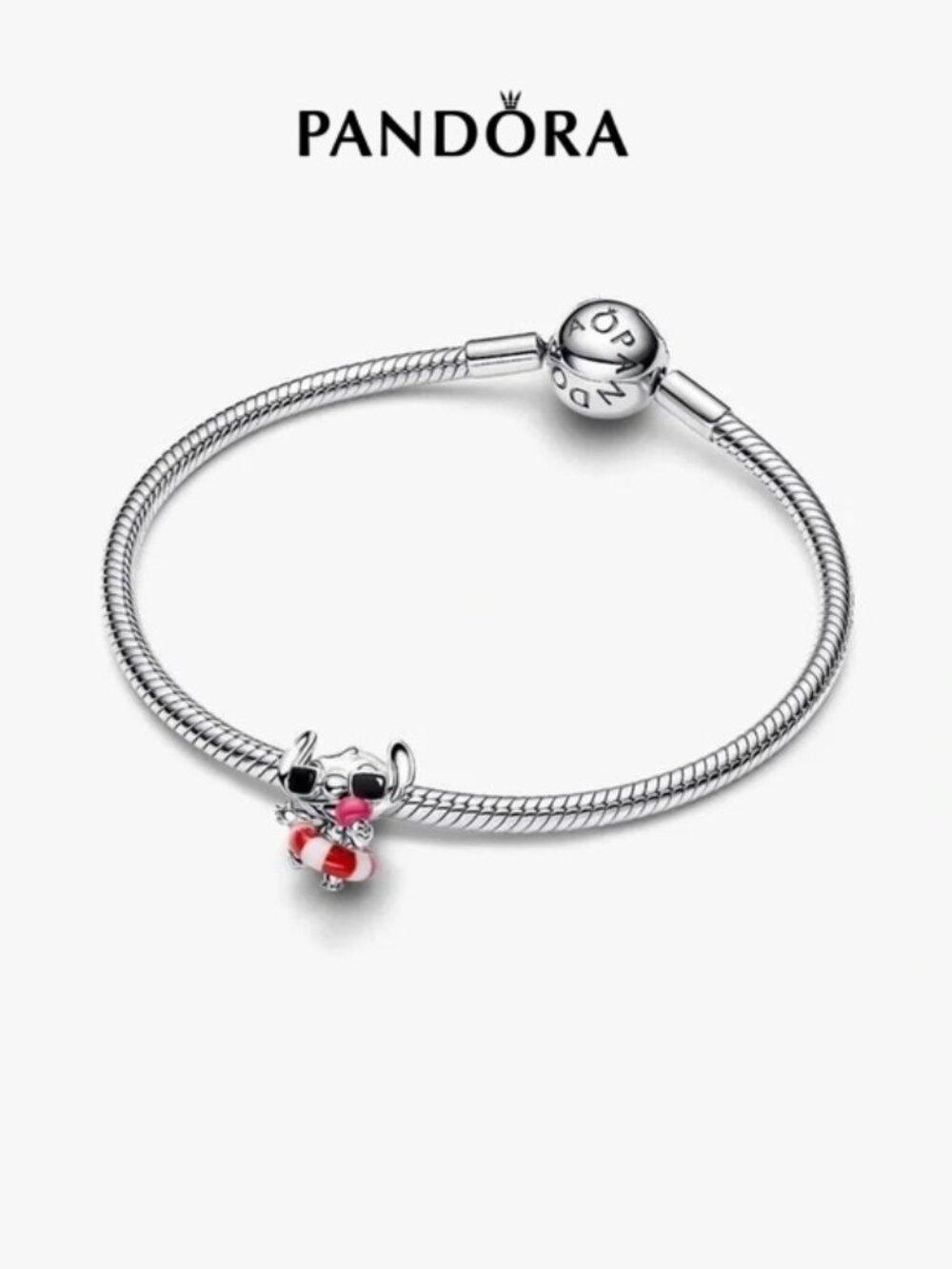 Pandora Sterling Silver Bracelet with Pink and Red Enamel Charm